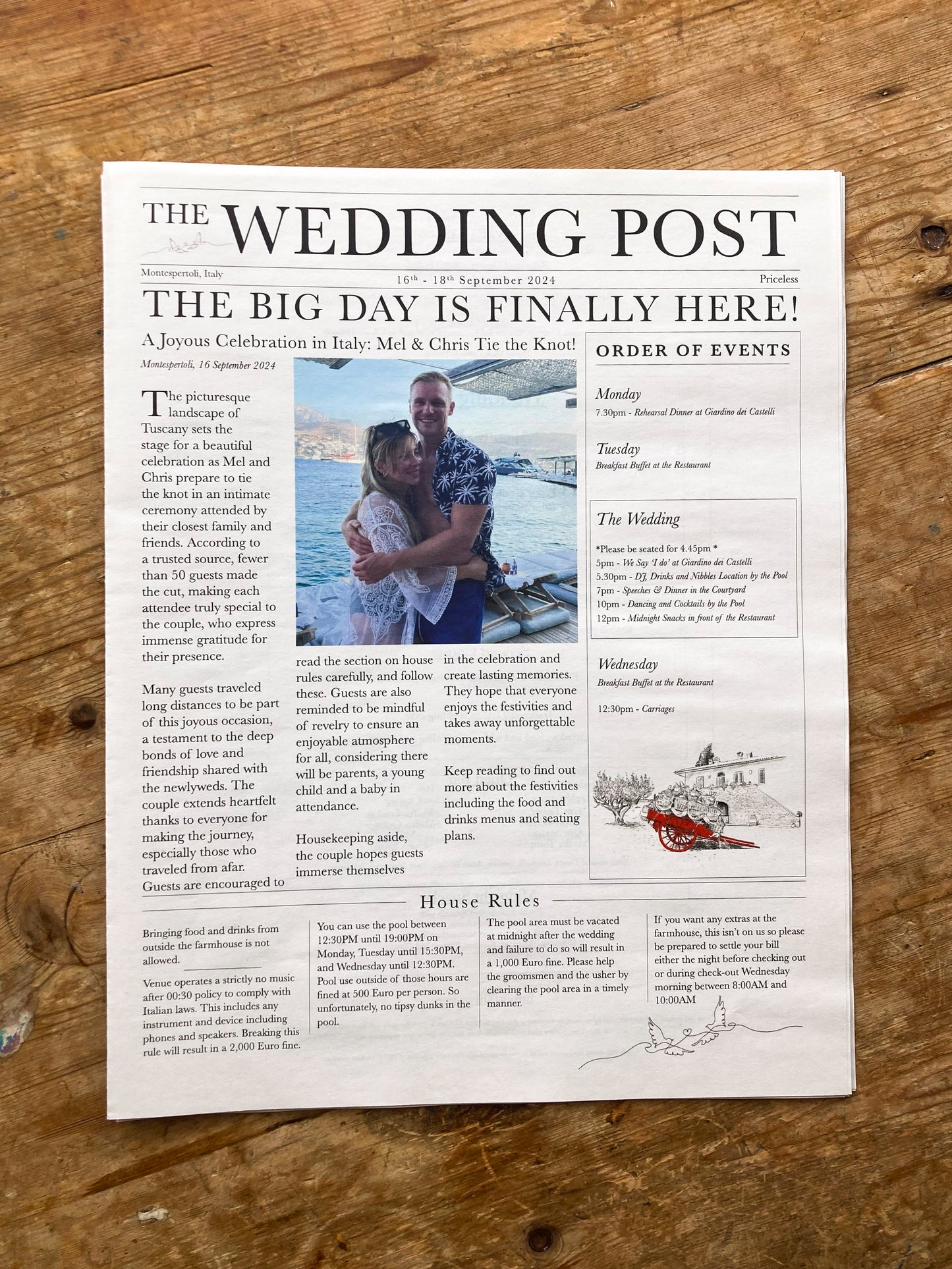 Bespoke Wedding Day Newspaper - Order of Service & Keepsake
