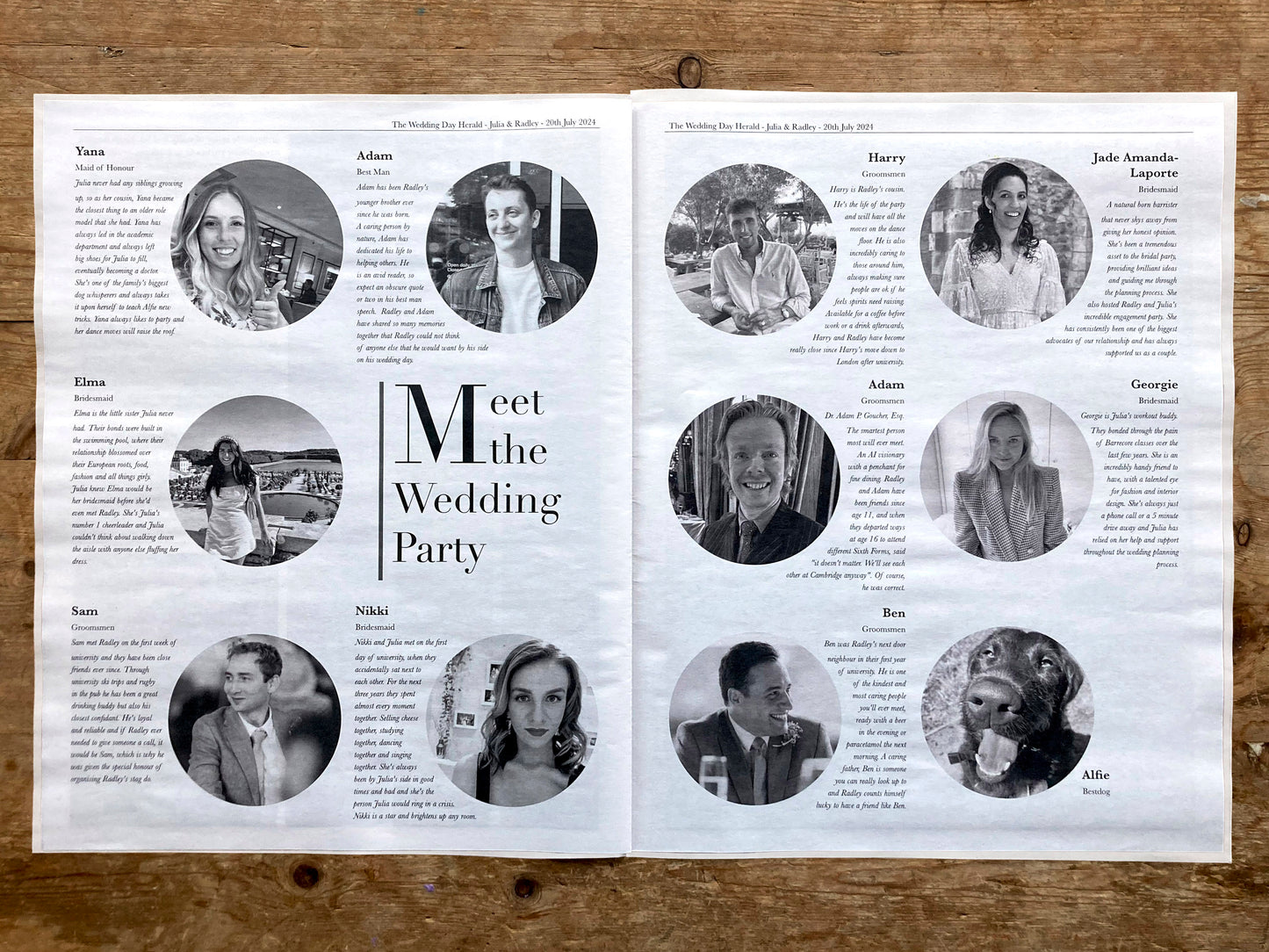 Bespoke Wedding Day Newspaper - Order of Service & Keepsake